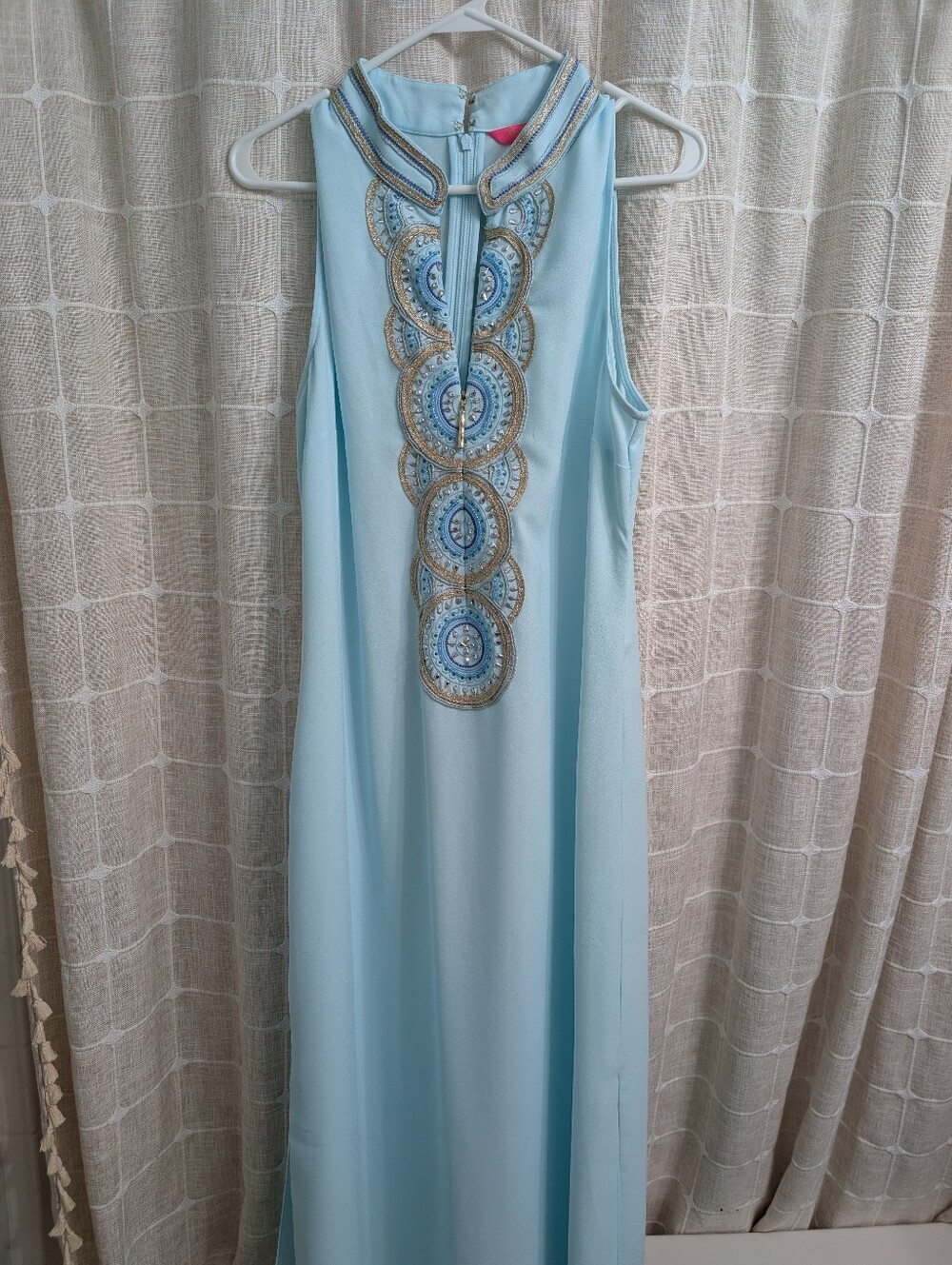 Lilly Pulitzer Light Blue Sleeveless Maxi with Beaded Front Detail